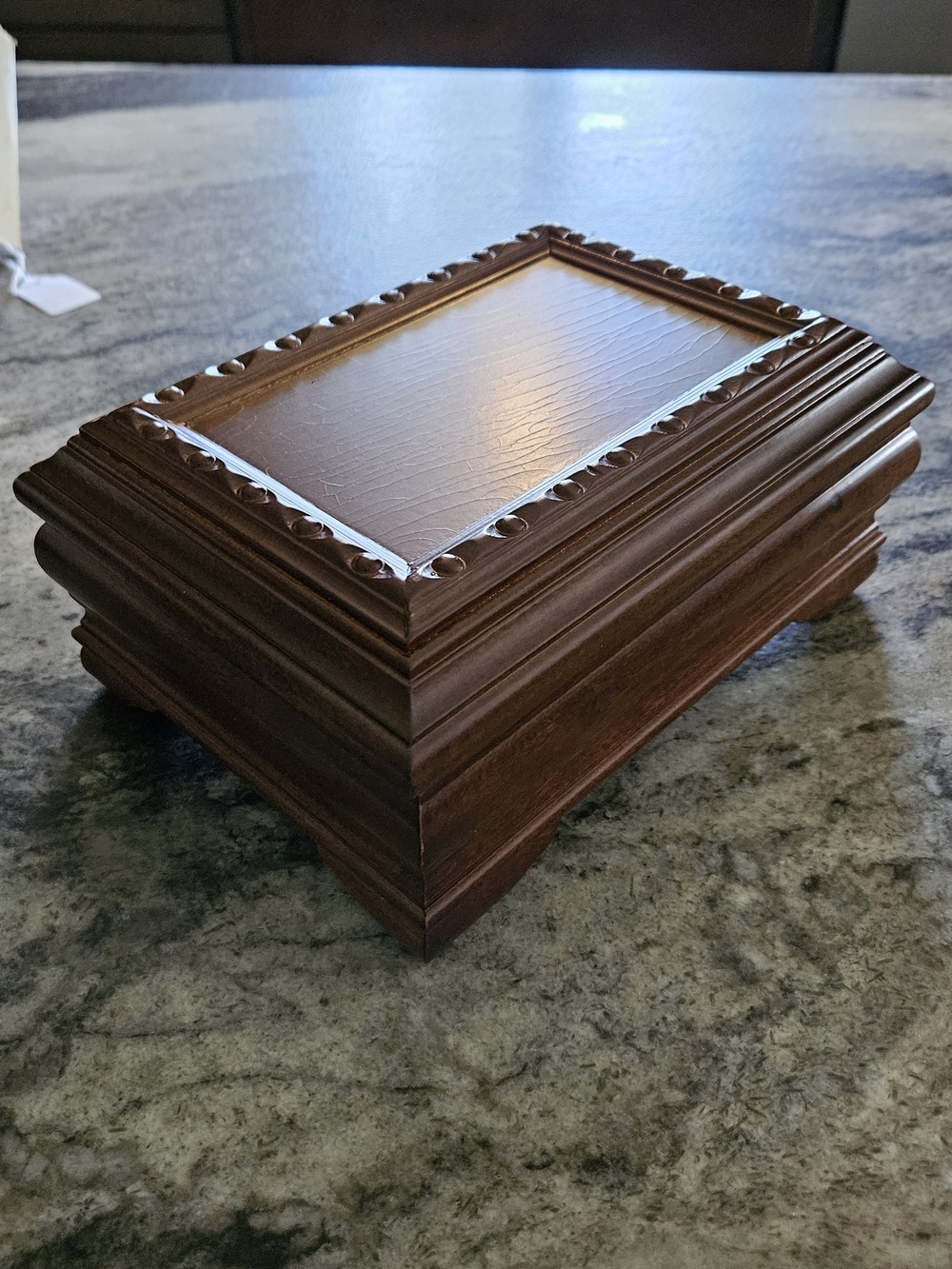 Dark Brown Carved Wood Jewelry Box